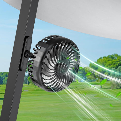 Magnetic golf cart fan on the cart bar